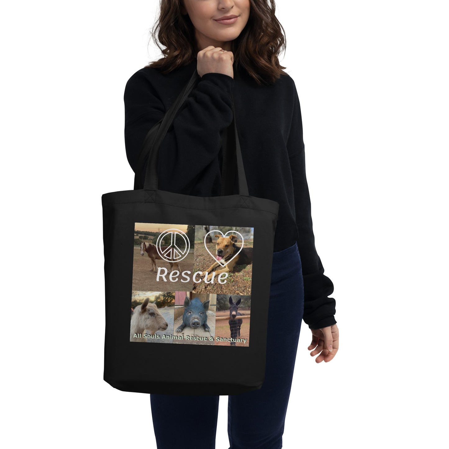 Peace, Love, Rescue - All Souls Animal Rescue & Sanctuary - Eco Tote Bag