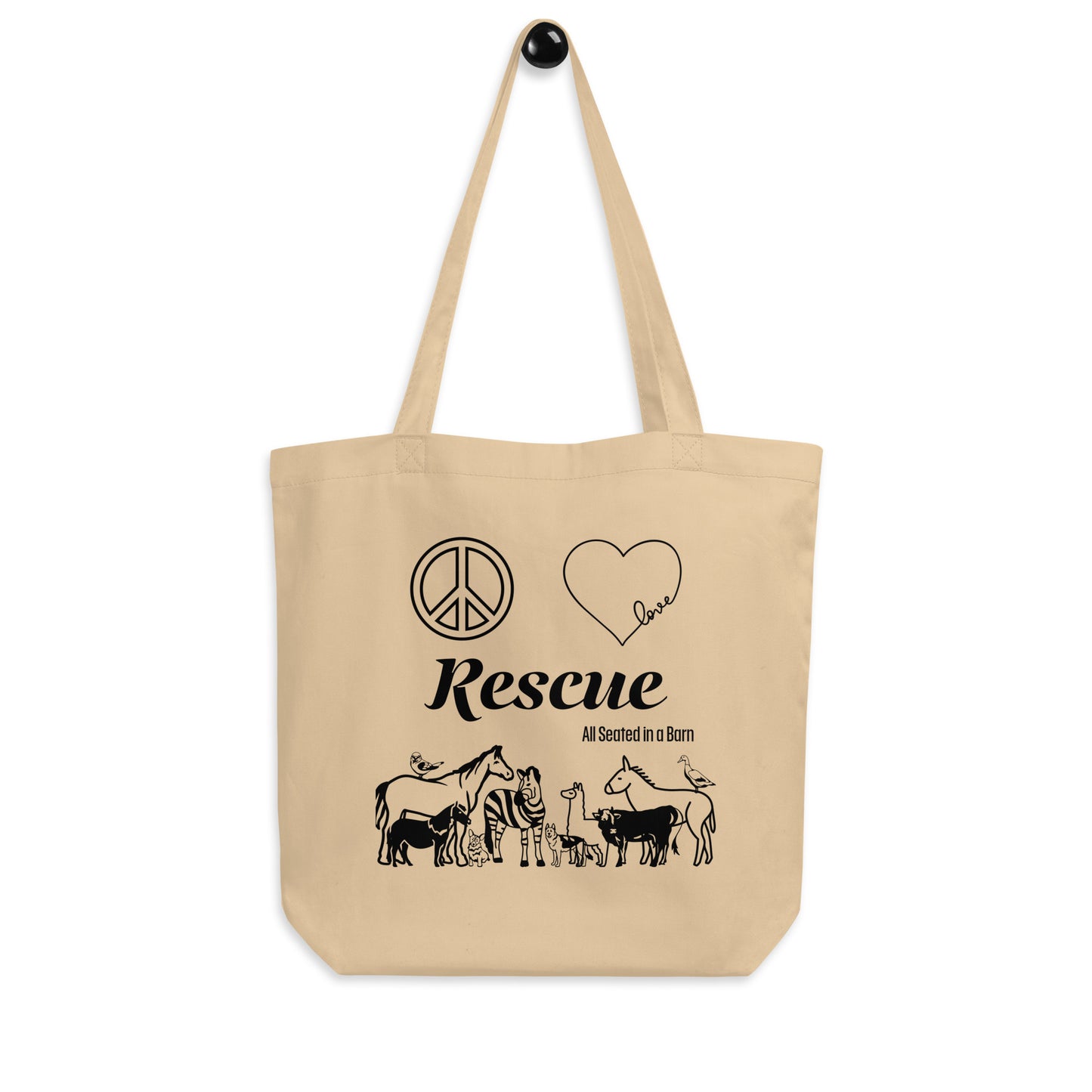 Peace, Love, Rescue - All Seated in a Barn - Eco Tote Bag